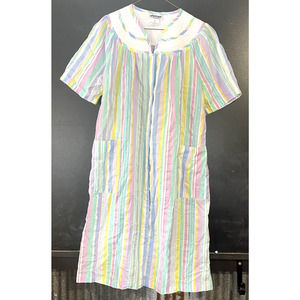 Retro Nightgown Robe Women Small Snaps Granny Grandmacore Pastel Stripes Nightie